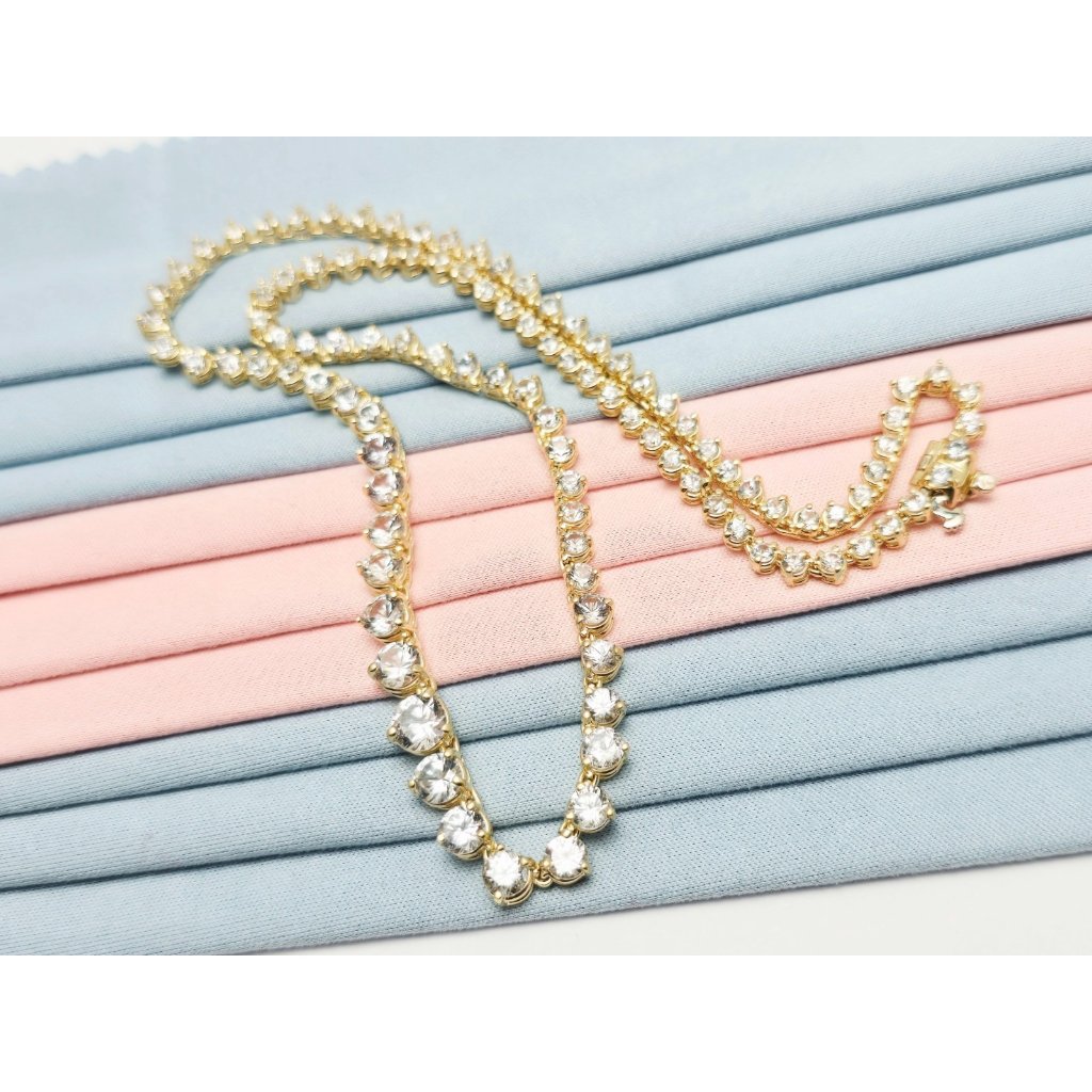 Unique 14k Solid Yellow Gold Designer Cz Graduated Link Chain Necklace 1650 L